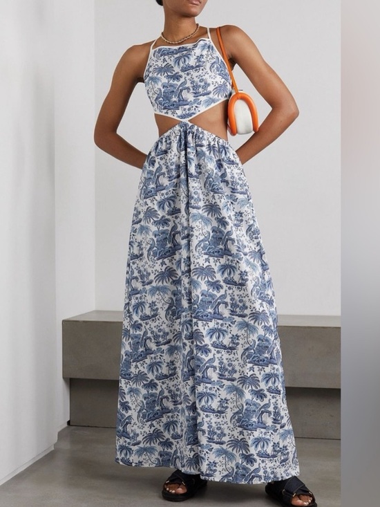 STAUD Dresses & Skirts - STAUD blue and white wrap dress